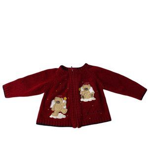 2nd Step Red Chenille Cardigan Zip Front Christmas Bear Angel Applique Size 18M